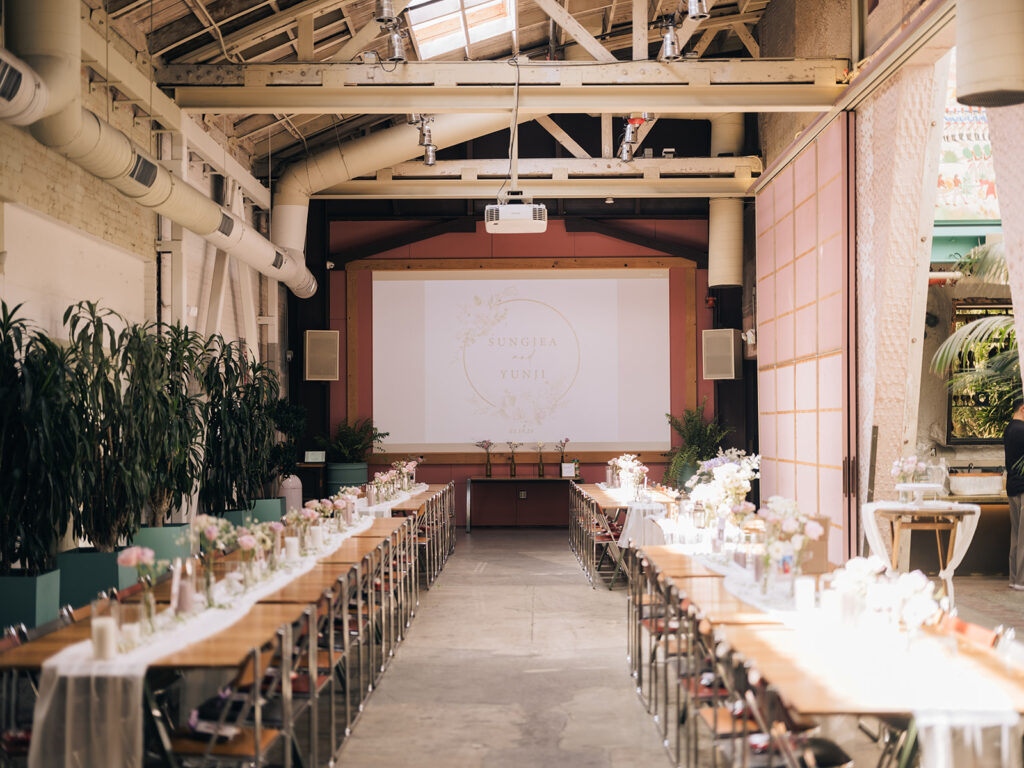 The Grassroom DTLA Reception Area and the greenhouse, the ceremony area is on the right side