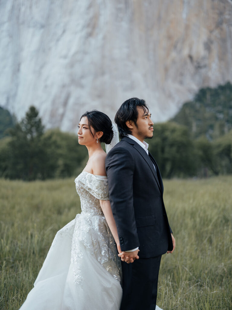 Couple posing for photos after their Yosemite Adventure Elopement. This was one of the very first full day adventure wedding by Eugene Kim Photography