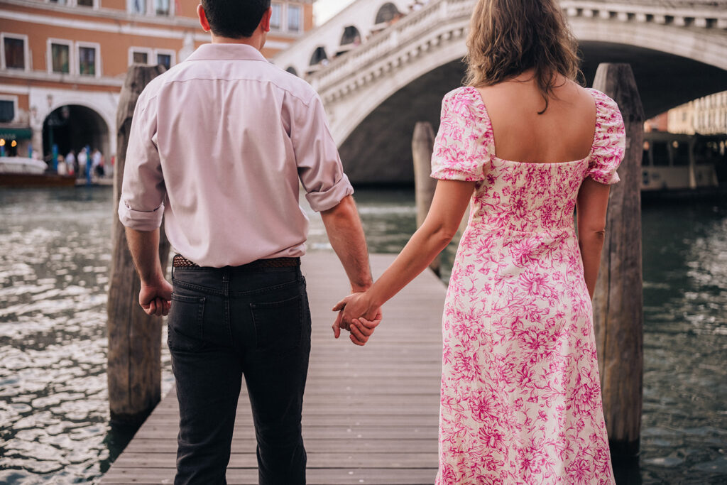 Couple Photo with Rialto Bridge on the Grand Canal of Venice