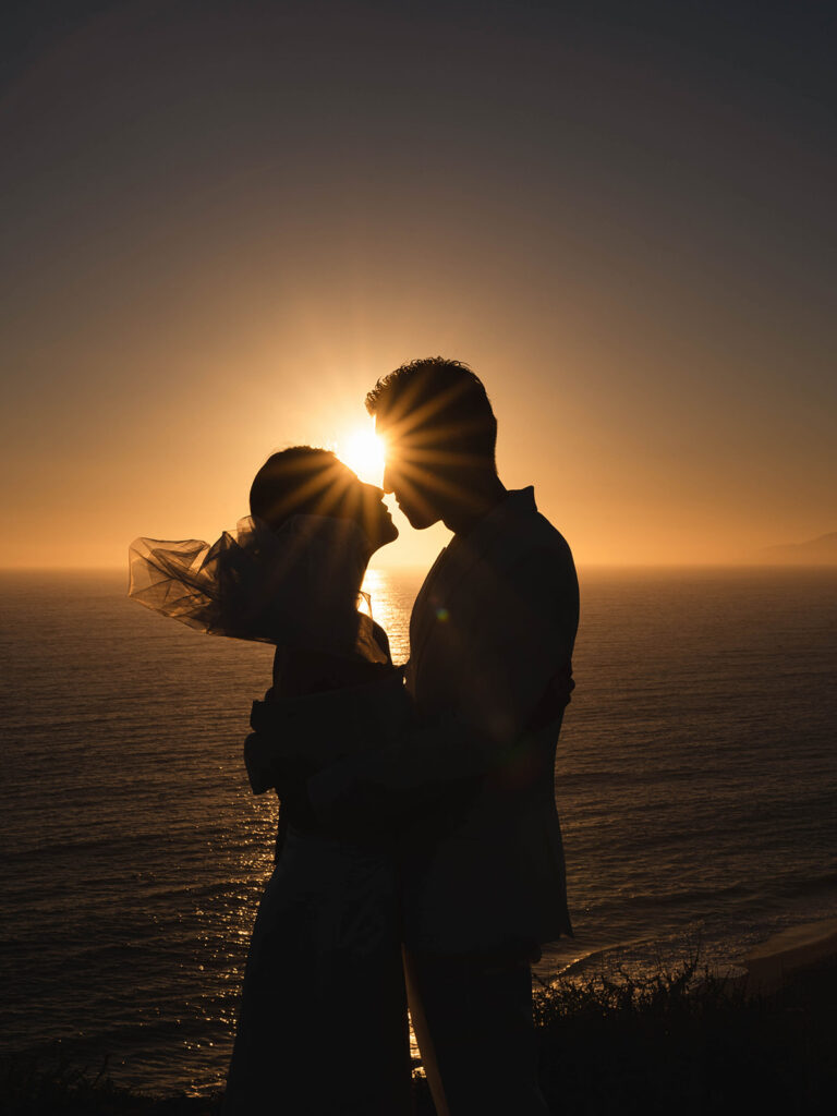 Couple's First Kiss during their Malibu Elopement