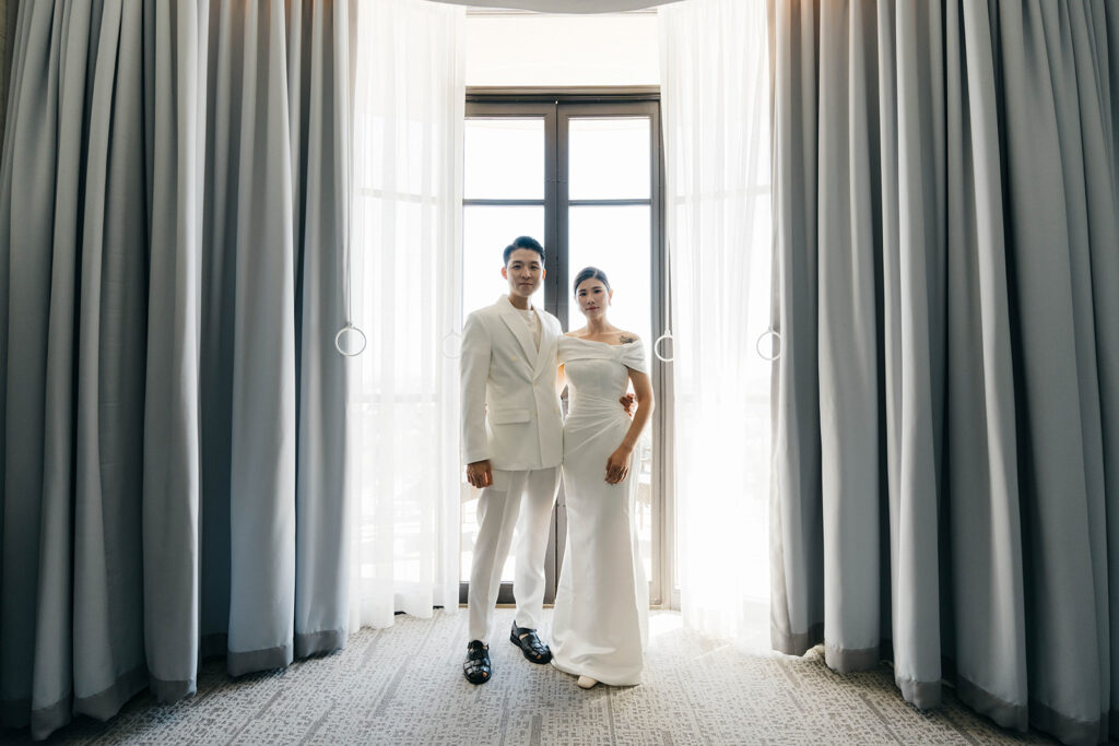 Couple getting ready for the Malibu Elopement at Four Seasons Hotel Beverly Hills