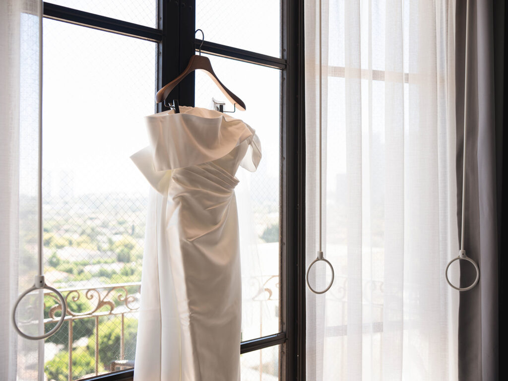 Detailed shot of Wedding Dress at Four Seasons Hotel Beverly Hills