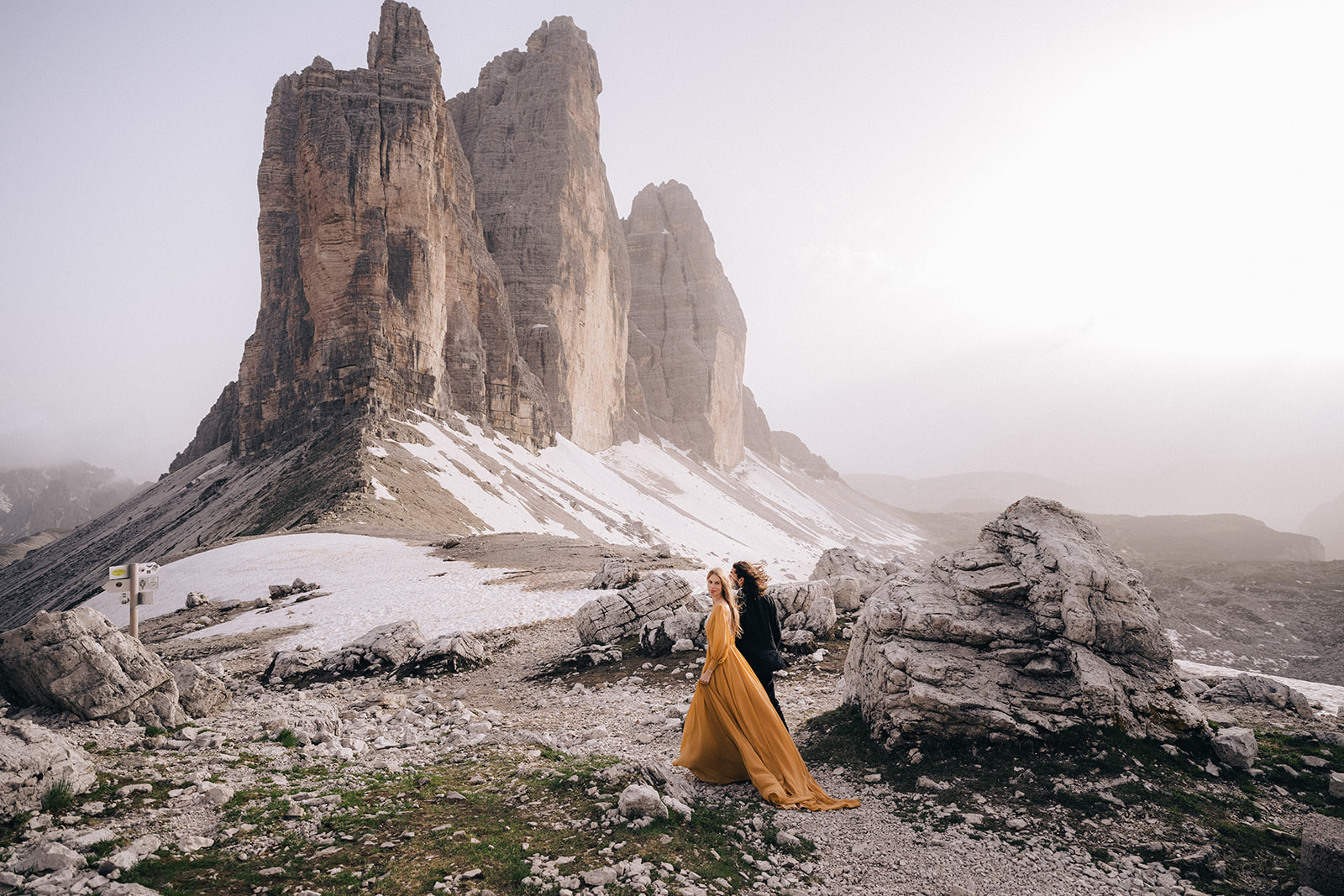 Couple during their adventure elopement in the Dolomites, Italy